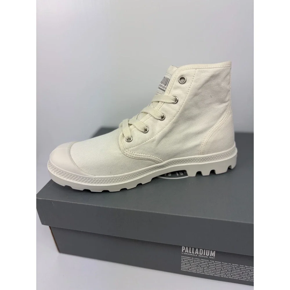 Palladium Pampa Hi Womens 11 Star White Canvas Ankle Combat Boots Lug Sole
